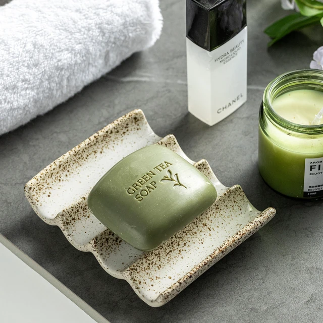 Alt view image 2 of 7 - Soap Dish for Shower, Self Draining Bar Soap Holder for Shower | Fluted Design with Drainage | Ceramic Bathroom Soap Saver for Shampoo, Conditioner | Japanese Sponge Holder for Kitchen