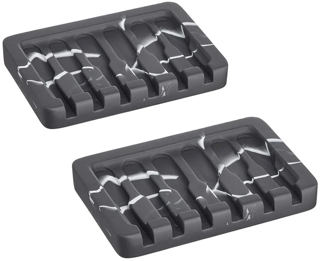 Main image of 2PCS Self Draining Soap Dish - Marble Look Soap Holder Tray Savers Box Container Sponge Holder for Bathroom Shower Kitchen, Black