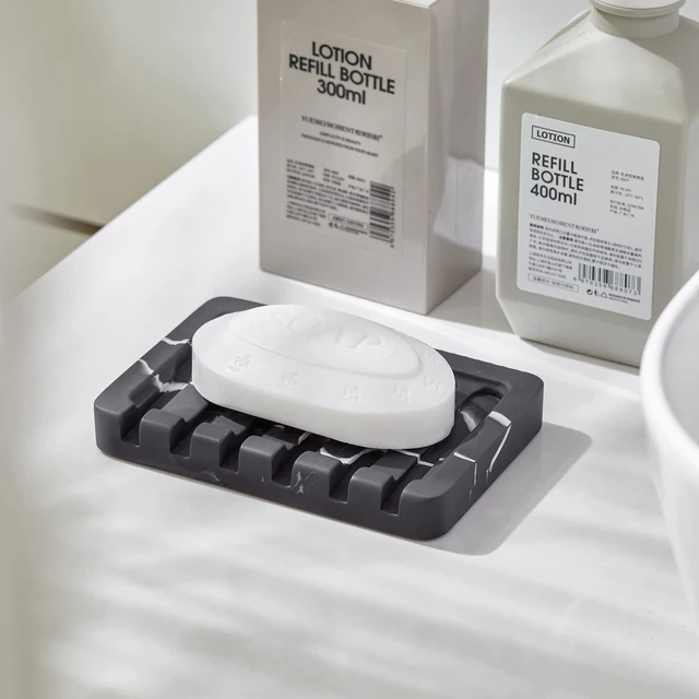 Alt view image 3 of 7 - 2PCS Self Draining Soap Dish - Marble Look Soap Holder Tray Savers Box Container Sponge Holder for Bathroom Shower Kitchen, Black