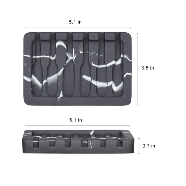 Alt view image 6 of 7 - 2PCS Self Draining Soap Dish - Marble Look Soap Holder Tray Savers Box Container Sponge Holder for Bathroom Shower Kitchen, Black