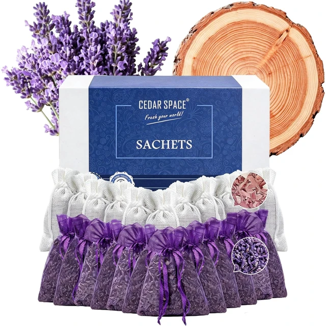 Main image of Cedar Chips and Lavender Sachets 24Pack for Drawers and Closets | Stops Clothes Damage, For Clothes Storage, Bags, Cedar Chips, Blocks in Sachet, Hangers, Cedarwood