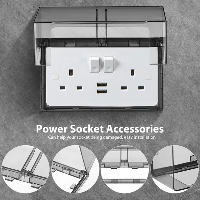 Alt view image 2 of 7 - Waterproof Outdoor Outlet Cover: Weatherproof Double-Gang Electrical Receptacle Protector Box with flip-top design Adhesive wall mount Plug Socket Cover for Home, Kitchen, Bathroom, Patio