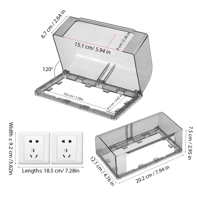 Alt view image 5 of 7 - Waterproof Outdoor Outlet Cover: Weatherproof Double-Gang Electrical Receptacle Protector Box with flip-top design Adhesive wall mount Plug Socket Cover for Home, Kitchen, Bathroom, Patio