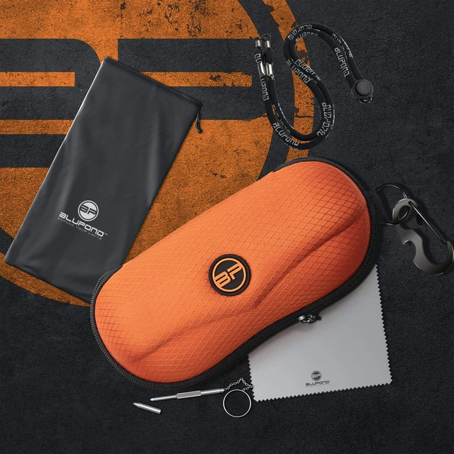 Alt view image 2 of 6 - Sunglasses Case Semi Hard EVA Shell with Metal Hanging Hook Belt Clip Sun Glasses Storage (Orange)