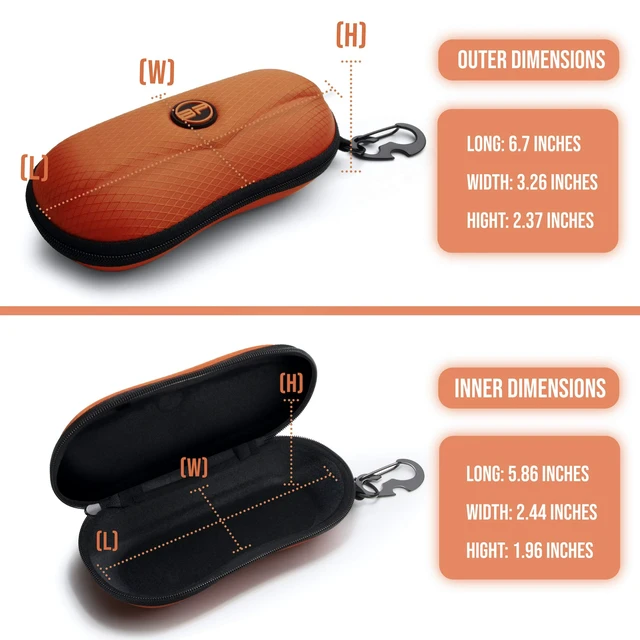Alt view image 3 of 6 - Sunglasses Case Semi Hard EVA Shell with Metal Hanging Hook Belt Clip Sun Glasses Storage (Orange)