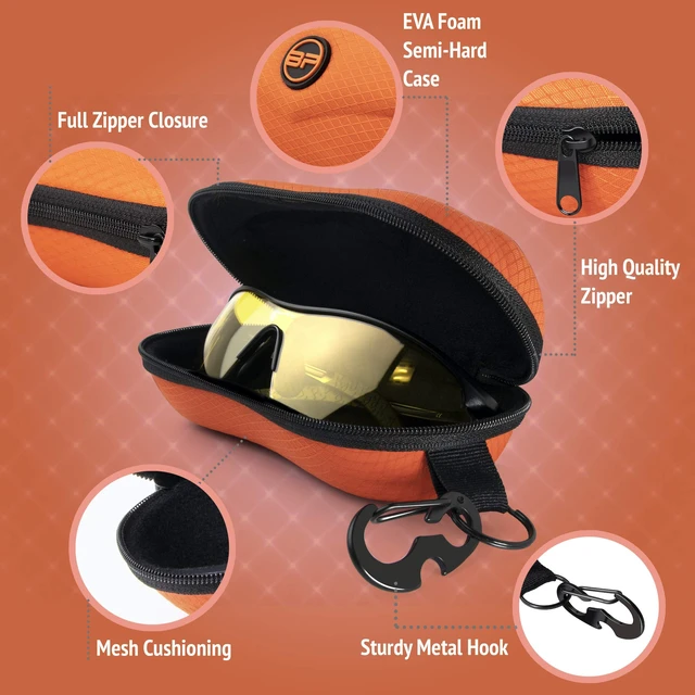 Alt view image 5 of 6 - Sunglasses Case Semi Hard EVA Shell with Metal Hanging Hook Belt Clip Sun Glasses Storage (Orange)