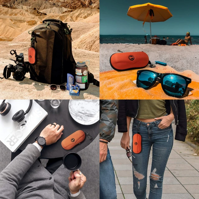 Alt view image 6 of 6 - Sunglasses Case Semi Hard EVA Shell with Metal Hanging Hook Belt Clip Sun Glasses Storage (Orange)
