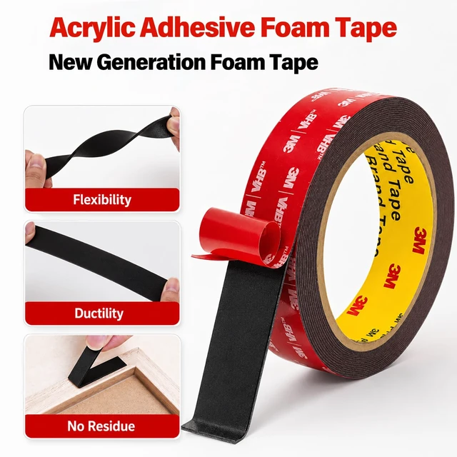 Alt view image 3 of 7 - 3M Double Sided Tape Heavy Duty Removable Tape Strips Heavy Duty Mounting Tape Extra Strong Adhesive Tape Waterproof for Walls Office Home Decor Crafts Pictures Posters Car LED Strip Light(1in*10ft)