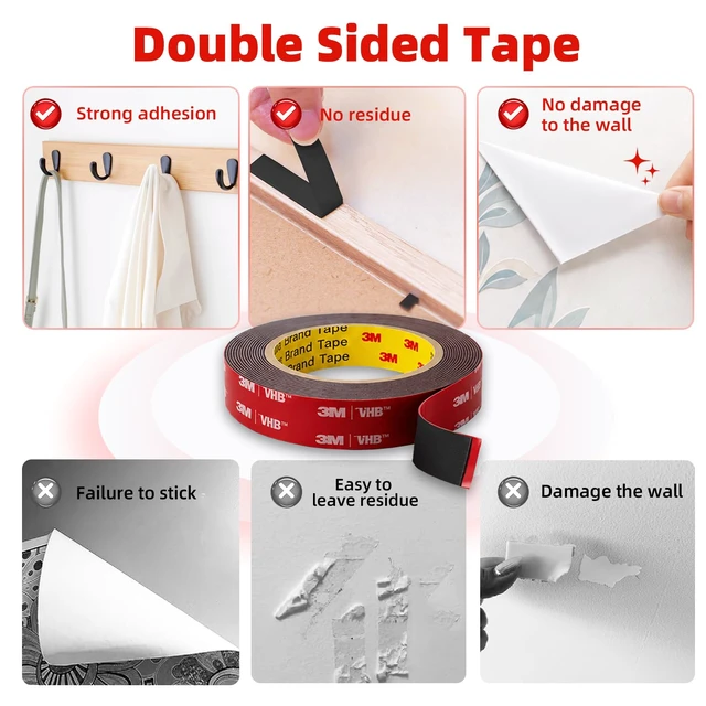 Alt view image 4 of 7 - 3M Double Sided Tape Heavy Duty Removable Tape Strips Heavy Duty Mounting Tape Extra Strong Adhesive Tape Waterproof for Walls Office Home Decor Crafts Pictures Posters Car LED Strip Light(1in*10ft)