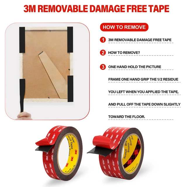 Alt view image 6 of 7 - 3M Double Sided Tape Heavy Duty Removable Tape Strips Heavy Duty Mounting Tape Extra Strong Adhesive Tape Waterproof for Walls Office Home Decor Crafts Pictures Posters Car LED Strip Light(1in*10ft)