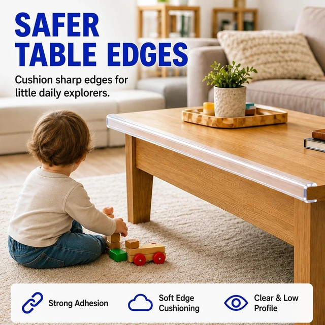 Alt view image 3 of 6 - Baby Corner Proofing Edge Protector Strip,2 Roll, 0.8in x 13FT | Transparent soft bumper, child safety, fits table desk fireplace, anti-collision guard, durable strip, furniture corner guard
