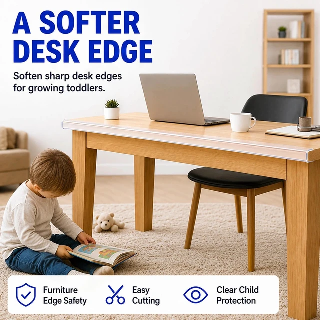 Alt view image 6 of 6 - Baby Corner Proofing Edge Protector Strip,2 Roll, 0.8in x 13FT | Transparent soft bumper, child safety, fits table desk fireplace, anti-collision guard, durable strip, furniture corner guard