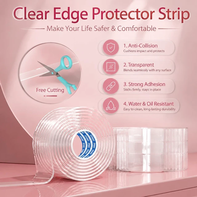 Alt view image 4 of 7 - Baby Corner Proofing Edge Protector Strip,1 Roll, 1.8in x 13.12FT | Soft bumper,child safety design,fit table desk fireplace,anti-collision edge guard,furniture corner protective strip