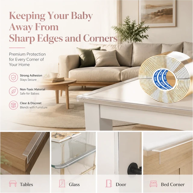 Alt view image 7 of 7 - Baby Corner Proofing Edge Protector Strip,1 Roll, 1.8in x 13.12FT | Soft bumper,child safety design,fit table desk fireplace,anti-collision edge guard,furniture corner protective strip