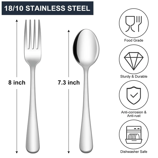 Alt view image 2 of 7 - 24-piece Forks and Spoons Silverware Set, Food Grade Stainless Steel Flatware Cutlery Set for Home, Kitchen and Restaurant, Mirror Polished, Dishwasher Safe