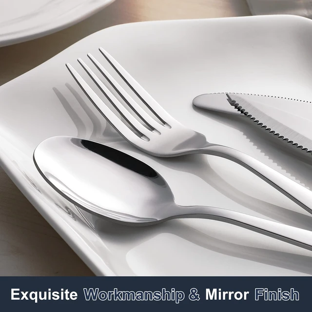 Alt view image 4 of 7 - 24-piece Forks and Spoons Silverware Set, Food Grade Stainless Steel Flatware Cutlery Set for Home, Kitchen and Restaurant, Mirror Polished, Dishwasher Safe