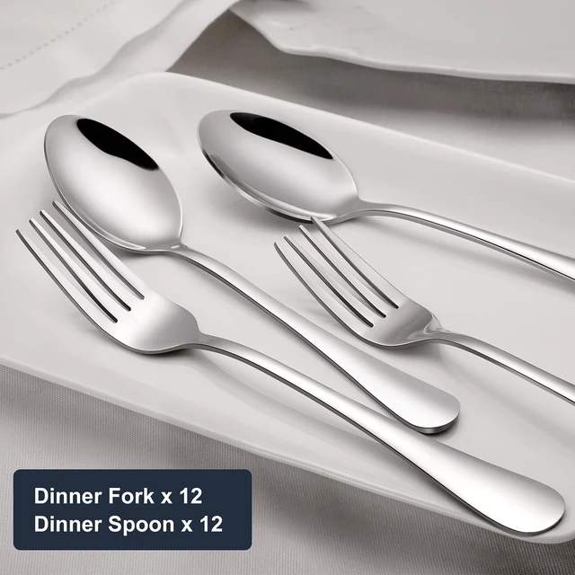 Alt view image 3 of 7 - 24-piece Forks and Spoons Silverware Set, Food Grade Stainless Steel Flatware Cutlery Set for Home, Kitchen and Restaurant, Mirror Polished, Dishwasher Safe