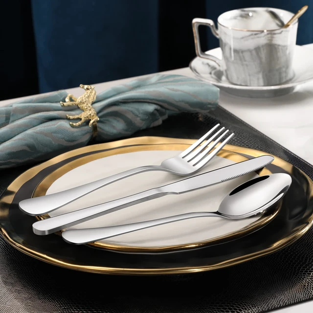 Alt view image 6 of 7 - 24-piece Forks and Spoons Silverware Set, Food Grade Stainless Steel Flatware Cutlery Set for Home, Kitchen and Restaurant, Mirror Polished, Dishwasher Safe