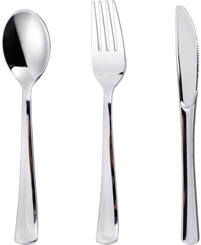 Main image of 120PCS Silver Plastic Silverware, Disposable Utensils & Cutlery | 60 Forks, 30 Spoons, 30 Knives, Heavy Duty, BPA-Free, for Party, Wedding, Birthday & Everyday Use