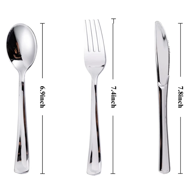 Alt view image 2 of 7 - 120PCS Silver Plastic Silverware, Disposable Utensils & Cutlery | 60 Forks, 30 Spoons, 30 Knives, Heavy Duty, BPA-Free, for Party, Wedding, Birthday & Everyday Use