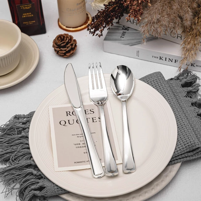 Alt view image 5 of 7 - 120PCS Silver Plastic Silverware, Disposable Utensils & Cutlery | 60 Forks, 30 Spoons, 30 Knives, Heavy Duty, BPA-Free, for Party, Wedding, Birthday & Everyday Use