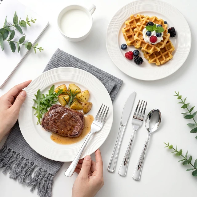Alt view image 7 of 7 - 120PCS Silver Plastic Silverware, Disposable Utensils & Cutlery | 60 Forks, 30 Spoons, 30 Knives, Heavy Duty, BPA-Free, for Party, Wedding, Birthday & Everyday Use