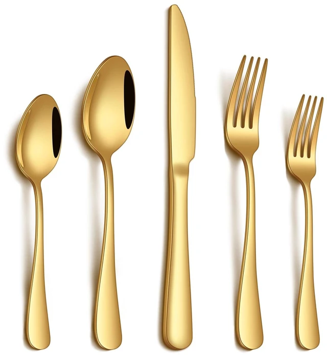 Main image of 20 Piece Gold Silverware Set, Stainless Steel Flatware Set for 4 Food Grade Novelty Flatware Cutlery Utensil Set Include Knife Fork Spoon Mirror Polished Dishwasher Safe