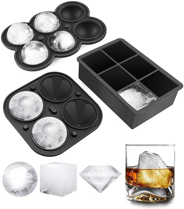 Main image of Ice Cube Trays, Silicone Ice Cube Molds for Freezer with Lid (Set of 3), 6 Ball Ice Cube Tray, 4 Diamond & 21-Ice Trays, Reusable Whiskey Ice Mold, DIY, BPA Free, Freezer