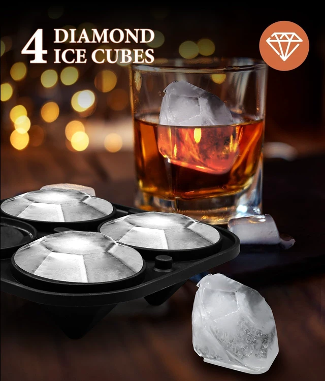 Alt view image 4 of 6 - Ice Cube Trays, Silicone Ice Cube Molds for Freezer with Lid (Set of 3), 6 Ball Ice Cube Tray, 4 Diamond & 21-Ice Trays, Reusable Whiskey Ice Mold, DIY, BPA Free, Freezer