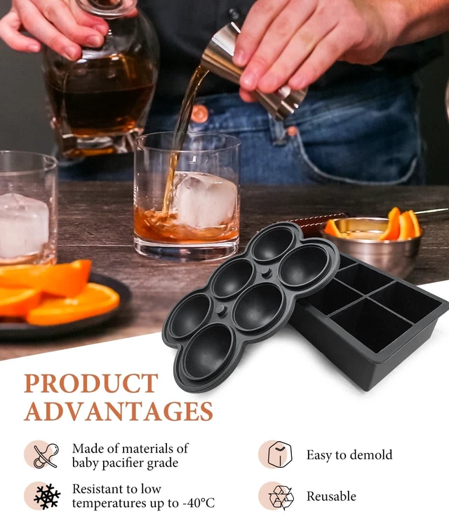 Alt view image 6 of 6 - Ice Cube Trays, Silicone Ice Cube Molds for Freezer with Lid (Set of 3), 6 Ball Ice Cube Tray, 4 Diamond & 21-Ice Trays, Reusable Whiskey Ice Mold, DIY, BPA Free, Freezer