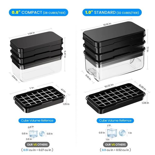 Alt view image 6 of 7 - Ice Cube Tray with Lid and Bin, Easy Release 84 Cubes for Freezer | Food-grade BPA-free PP and ABS. Ice cubes for fruit, cocktails, iced coffee. Space-saving stackable with scoop