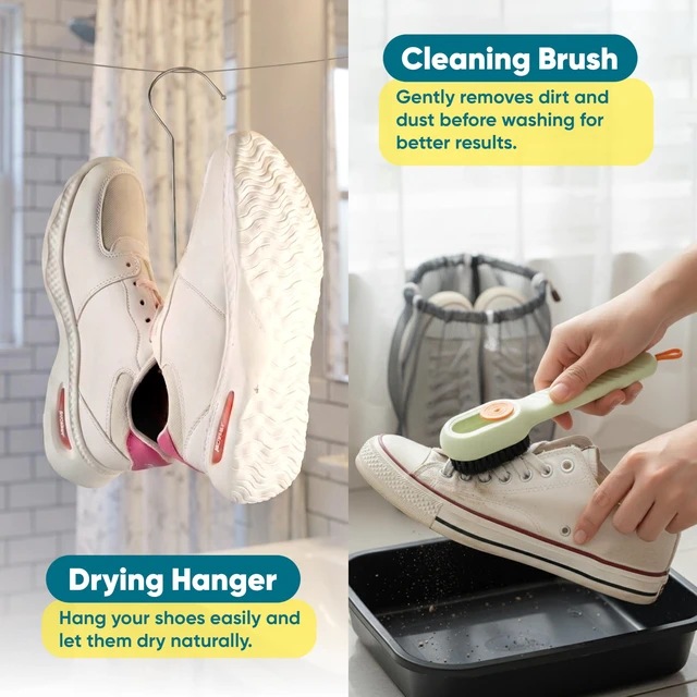 Alt view image 5 of 6 - Shoe Washing Machine Bag - 2pcShoe Cleaning Bag for Sneakers, include 1 shoe brush,1 drying hook