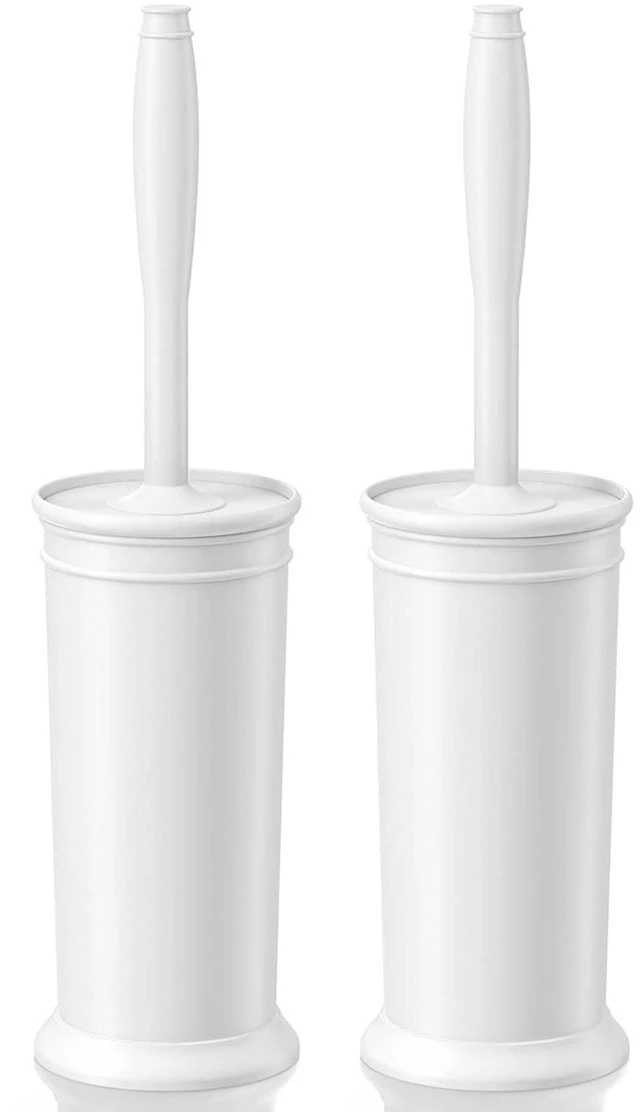 Main image of Toilet Brush and Holder 2 Pack, Toilet Bowl Brush with Extra Long Handle, Toilet Scrubber and Covered Holder, Toilet Brushes for Bathroom-Space Saving, Covered Brush, Durable, Deep Cleaning(White)