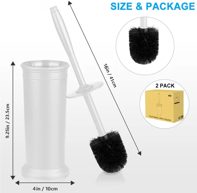 Alt view image 7 of 7 - Toilet Brush and Holder 2 Pack, Toilet Bowl Brush with Extra Long Handle, Toilet Scrubber and Covered Holder, Toilet Brushes for Bathroom-Space Saving, Covered Brush, Durable, Deep Cleaning(White)