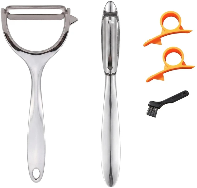 Main image of Vegetable Peeler for Kitchen with 2 Orange Citrus Peelers 1 Brush | Ultra Sharp Stainless Steel Swivel Blade,Non-Slip Left Hand Friendly, Easy Peeling for Potatoes, Carrots, Apples and Fruits