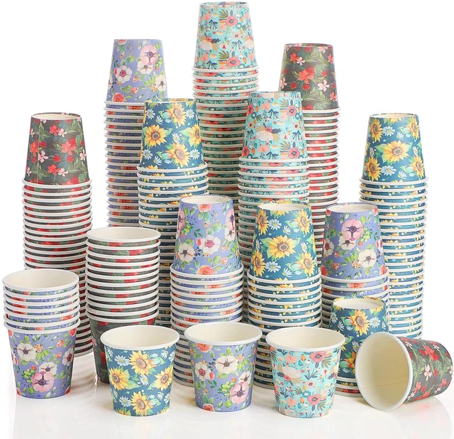Main image of 300 Count 3 oz Disposable Small Paper Cups for Bathroom, Mouthwash, Coffee & More Mini Cups for Supermarket, Birthday Party, Travel, Picnic & BBQ(Flower Style)