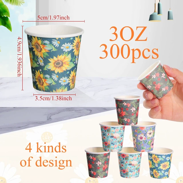 Alt view image 2 of 6 - 300 Count 3 oz Disposable Small Paper Cups for Bathroom, Mouthwash, Coffee & More Mini Cups for Supermarket, Birthday Party, Travel, Picnic & BBQ(Flower Style)