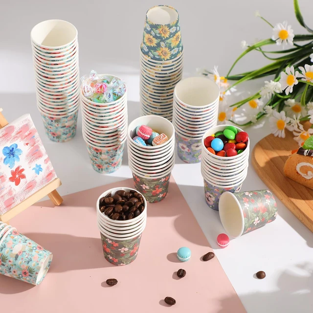 Alt view image 4 of 6 - 300 Count 3 oz Disposable Small Paper Cups for Bathroom, Mouthwash, Coffee & More Mini Cups for Supermarket, Birthday Party, Travel, Picnic & BBQ(Flower Style)
