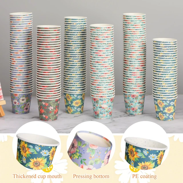 Alt view image 5 of 6 - 300 Count 3 oz Disposable Small Paper Cups for Bathroom, Mouthwash, Coffee & More Mini Cups for Supermarket, Birthday Party, Travel, Picnic & BBQ(Flower Style)