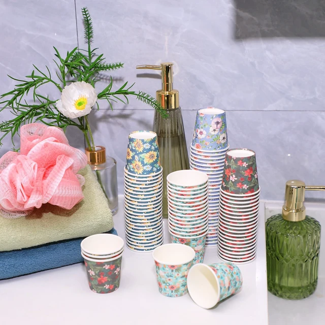Alt view image 6 of 6 - 300 Count 3 oz Disposable Small Paper Cups for Bathroom, Mouthwash, Coffee & More Mini Cups for Supermarket, Birthday Party, Travel, Picnic & BBQ(Flower Style)