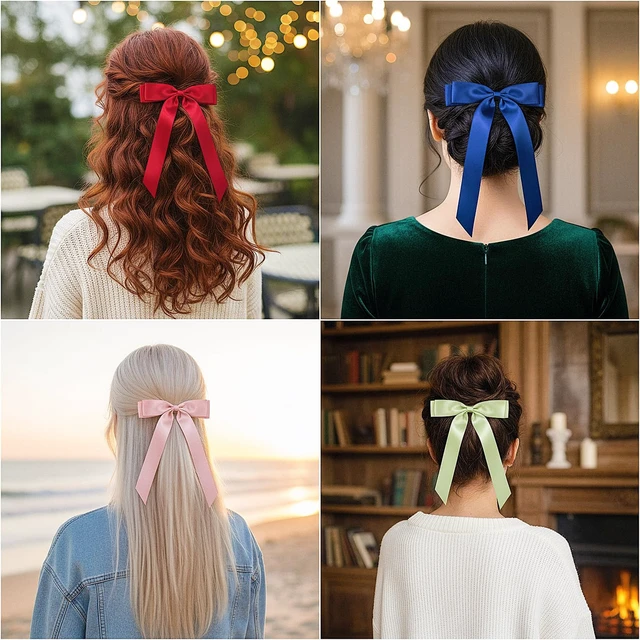 Alt view image 6 of 7 - 25pcs Hair Bows for Women Hair Bow Clips with Long Tail Ribbon Bowknot | Stylish, Hairs Barrettes, Ribbon Bow-knot Hairpins, Ponytail Holder Accessories, Solid Metal Clips, for Women Girls Teens Kid