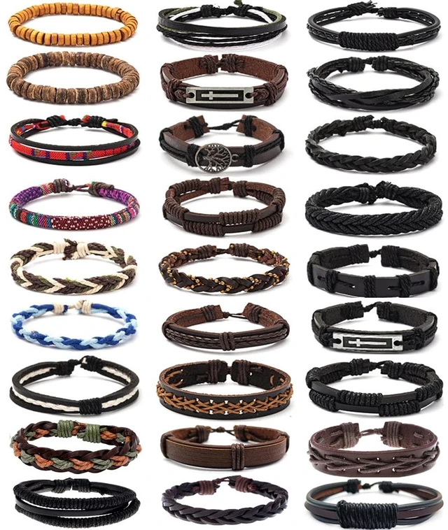 Main image of 27Pcs Braided Leather Bracelets for Men Women Ethnic Tribal Bracelets Leather Bracelets Wristband Woven Cuff Wrap Friendship Bracelets Adjustable