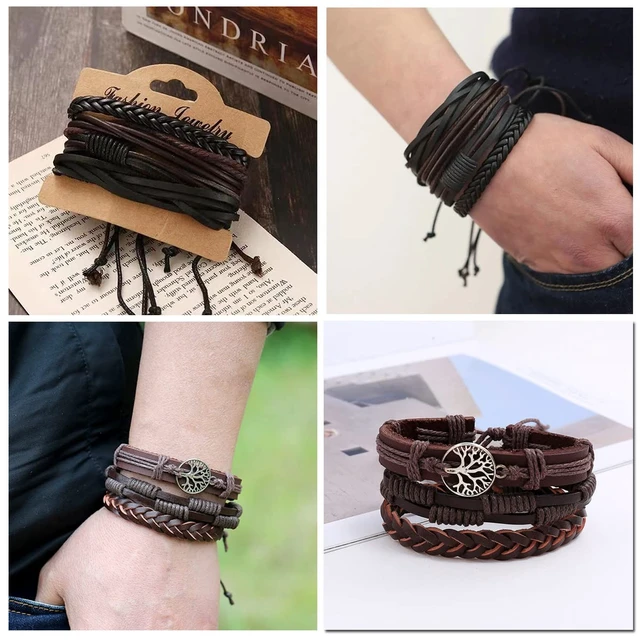 Alt view image 6 of 7 - 27Pcs Braided Leather Bracelets for Men Women Ethnic Tribal Bracelets Leather Bracelets Wristband Woven Cuff Wrap Friendship Bracelets Adjustable