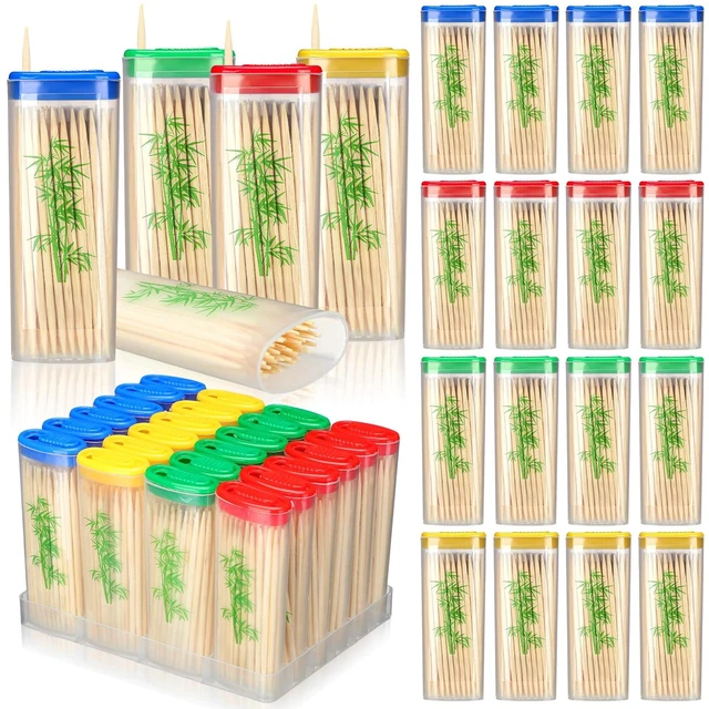 Main image of 48 Pack Travel Toothpick Dispenser Bamboo Wooden Bulk | 2400pcs, Reusable Holder, Travel Storage Containers, Sturdy Finish Tooth Pick for Dining Office Fruit Picks, Teeth Cleaning