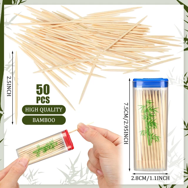 Alt view image 2 of 6 - 48 Pack Travel Toothpick Dispenser Bamboo Wooden Bulk | 2400pcs, Reusable Holder, Travel Storage Containers, Sturdy Finish Tooth Pick for Dining Office Fruit Picks, Teeth Cleaning