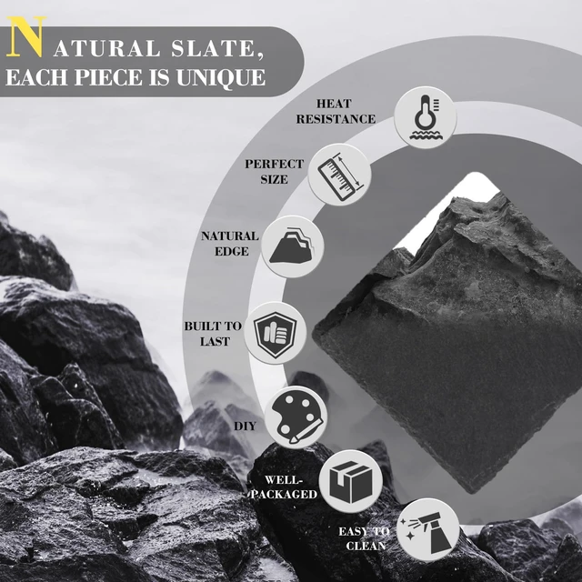 Alt view image 3 of 6 - Slate Coasters Set of 8 with Metal Holder, Modern Stone Coasters for Drinks | 4 Inch Coffee Table Coaster Set Home Decor for Kitchen, Dining Room, Outdoor, House Warming Gift, Wedding, Square, Black