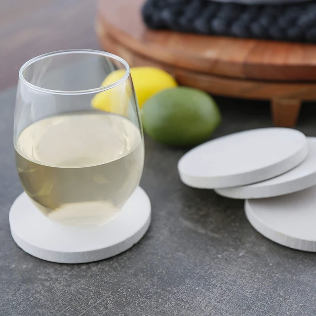 Alt view image 2 of 7 - Round Natural Sandstone Coaster 4 Pack | 4" Diameter, Protective Cork Backing, Absorbent