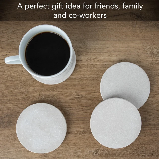 Alt view image 5 of 7 - Round Natural Sandstone Coaster 4 Pack | 4" Diameter, Protective Cork Backing, Absorbent