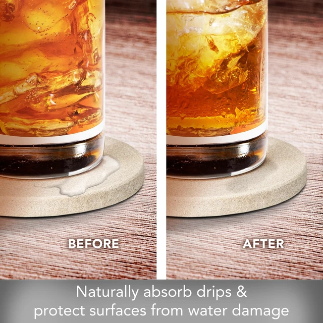 Alt view image 7 of 7 - Round Natural Sandstone Coaster 4 Pack | 4" Diameter, Protective Cork Backing, Absorbent