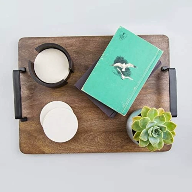 Alt view image 6 of 7 - Round Natural Sandstone Coaster 4 Pack | 4" Diameter, Protective Cork Backing, Absorbent
